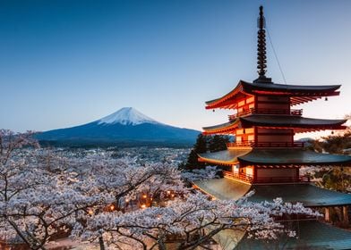 Famous Pagoda and Mt Fuji