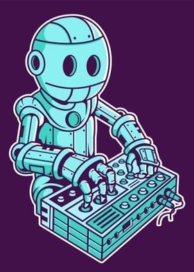 robot dj hand drawn