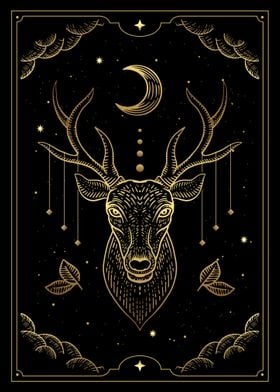 Tarot deer head with moon