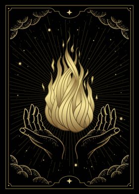 Tarot hands holding flamme