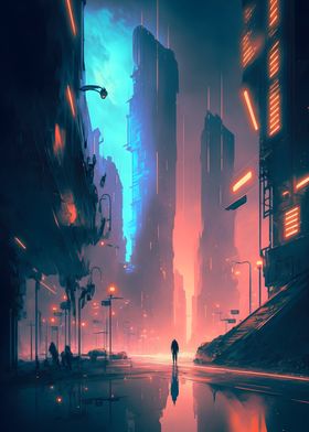 Scifi city night walk