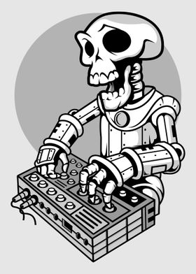 skull dj hand drawn