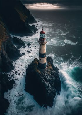 Lighthouse in rough sea