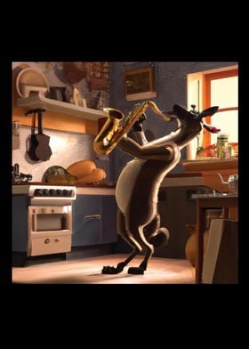 A goat playing the sax in