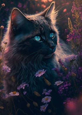 Cat In Flowers