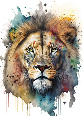 Lion in watercolor art