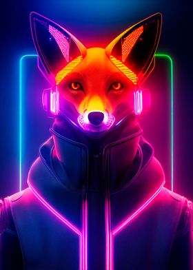 Fox cyborg neon animal