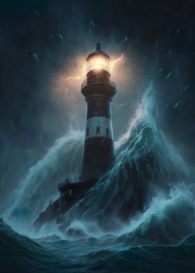 Lighthouse in Thunderstorm