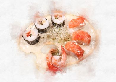 sushi watercolor 