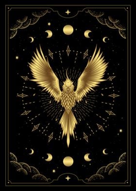 Tarot phoenix bird gold