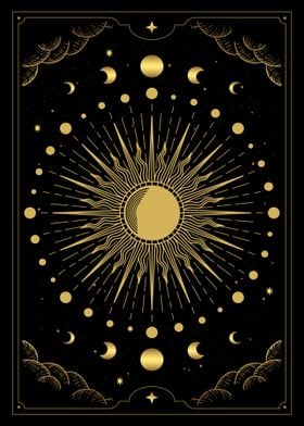 Tarot sun vintage drawn