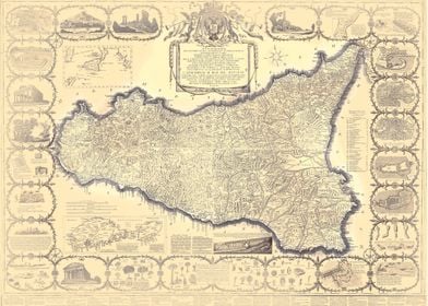 Vintage old map of Sicily