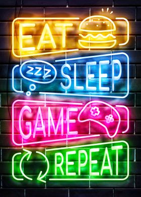Eat Sleep Game Repeat Posters Online - Shop Unique Metal Prints