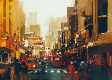 painting of city traffic