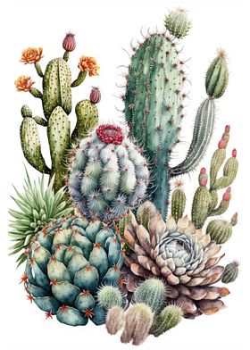 Cactus Garden Watercolor 1