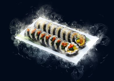 plate of sushi  smoke 