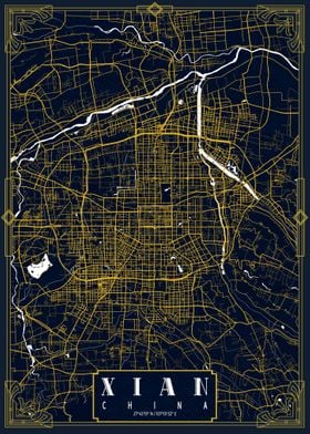 Xian City Map Gold