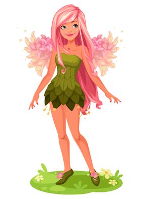 Pink wings fairy standing