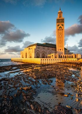 Hassan II mosque at sunset