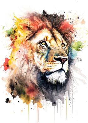 Watercolor Lion Portrait