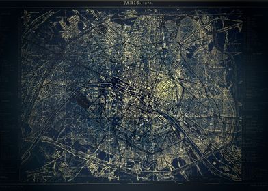 Vintage glowing Paris map