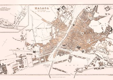 Malaga Spain vintage map