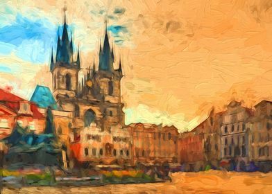 Oil cityscape of Prague