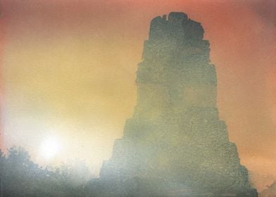 Tikal Mayana ruins sunset