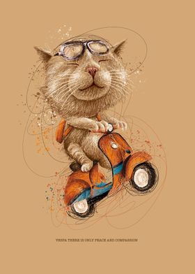 Scribble Cute cat on vespa