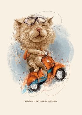 Cute cat on vespa scribble