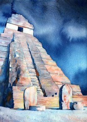 Mayan ruins Tikal artwork