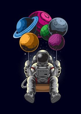 Astronaut swinging planets