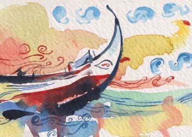 Watercolor Fishing Boats