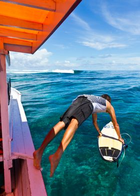 Indonesia Surfer Jumping 