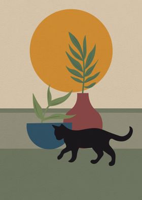 Cat and abstract plant pot