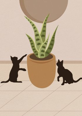 Cat behind the plant pot