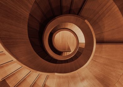 Downward wooden staircase