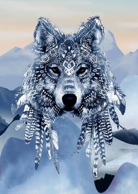 Mystical Blue Wolf