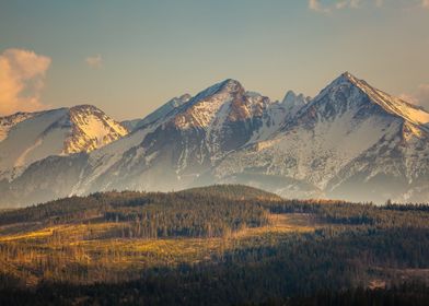 Green valley snow mountain