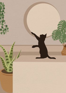 Happy Cat With Plants