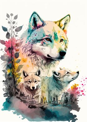 Wolf watercolor painting