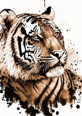 Tiger on a splash of ink