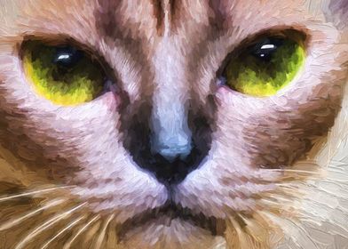 Oil Greeneyed Cat Portrait