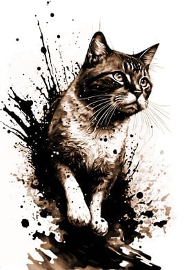 a cat on a splash of ink