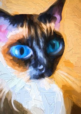 Oil Siamese Cat Portrait