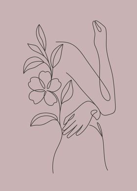 Floral girl body line art