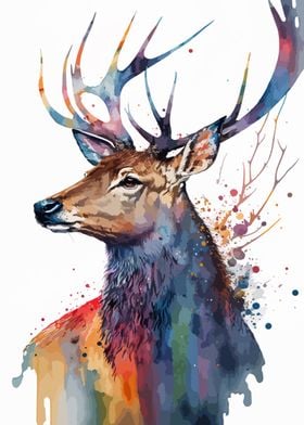 Deer In Watercolor Art