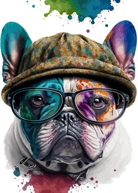 Bulldog With Glasses Hat