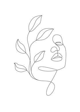 Floral woman head line art