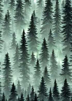 Foggy pine trees forest 2